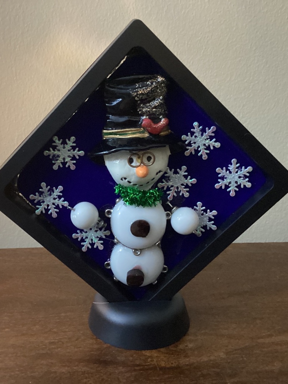 Christmas Jewelry art snowman up-cycled angels hearts stars silvertone frame
